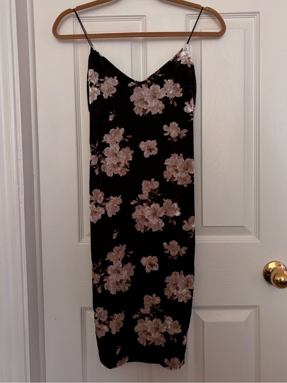 Velvet Floral Slip Dress in Black with Blush Flowers